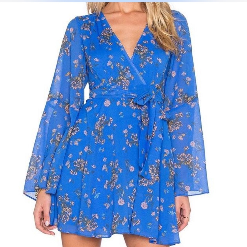 Free People Womens Lilou Printed Dress size XS Blue Flotal